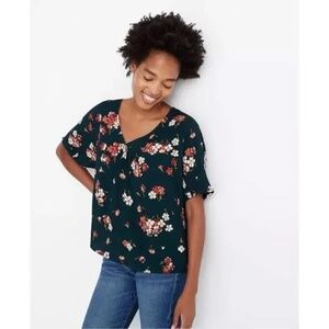 Madewell Green Rhyme Short Sleeved Floral Top In Spruce Blooms Size Large